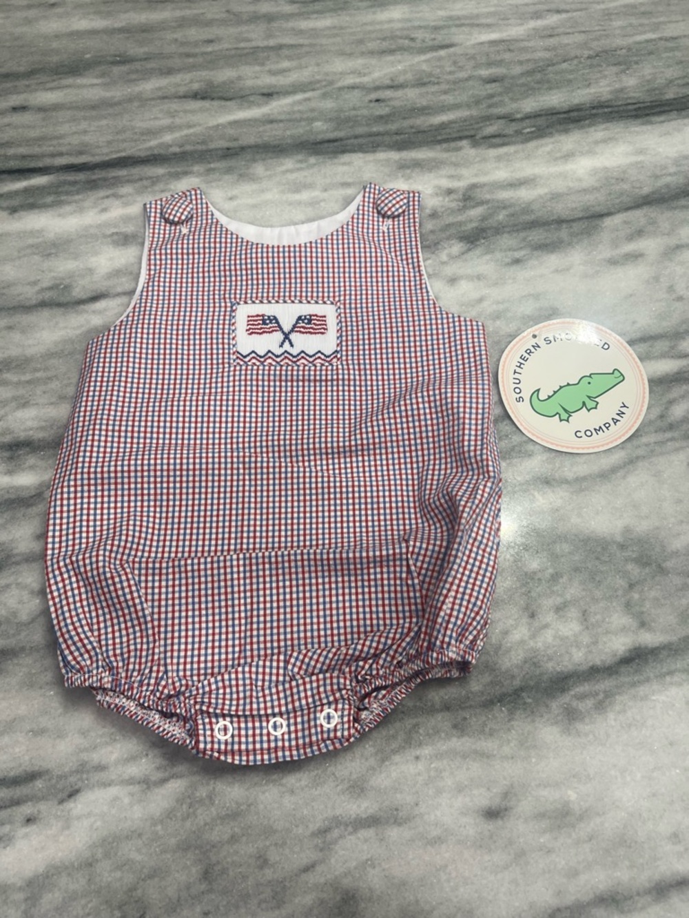 NWT Southern Smocked Co All-American Embroidered Flag Boy Bubble 12 months